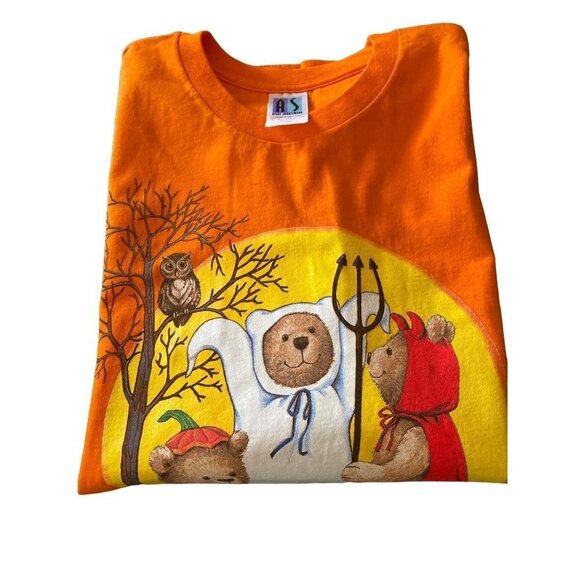 Atlas Sportswear Orange Halloween Vintage 1990's Bears in Costume T Shirt Size L - Picture 5 of 5